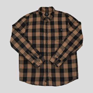 Vans Brown Black Plaid Cotton Casual Long Sleeve Skater Shirt Mens Size L